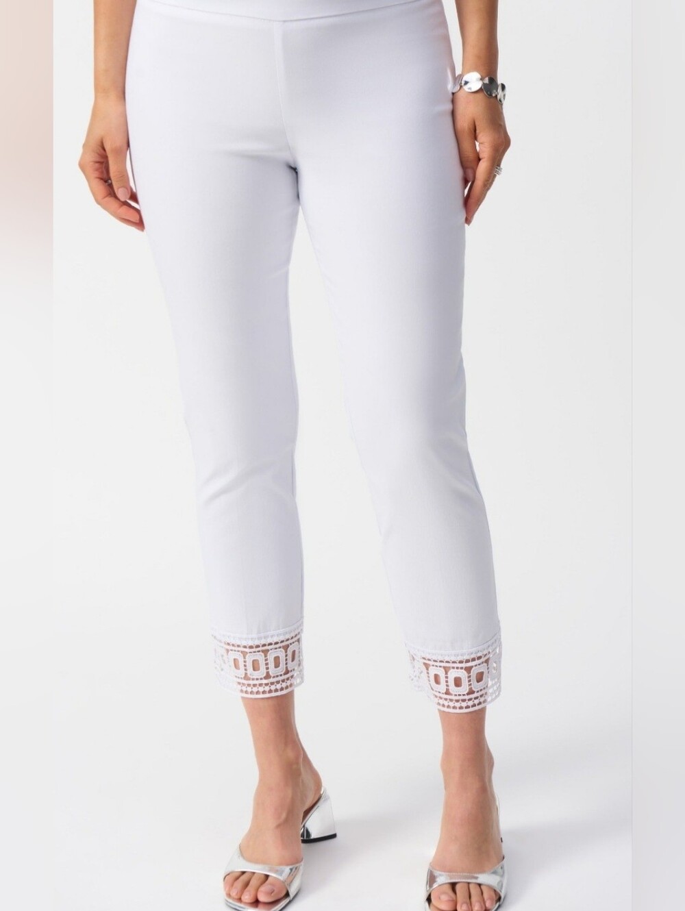 Joseph Ribkoff NWT White Pull-on Eyelet Trim Crop Pants